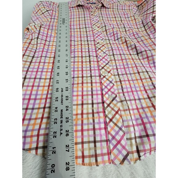 Faconnable Womens Multicolor Plaid Button-Down Shirt Large Cotton Long Sleeves - Picture 7 of 7